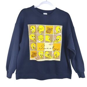 Vintage Looney Tunes Tweety Bird Navy Blue Graphic Sweatshirt M/L USA Made